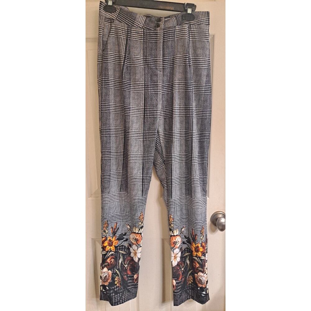 Annah Hariri Designer Pants, Women’s Size 8 Straight Leg, Houndstooth Floral EUC